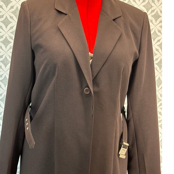 Mary McFadden Collection Vintage Brown Belted One Button Trench Coat Women 10 - Picture 6 of 9